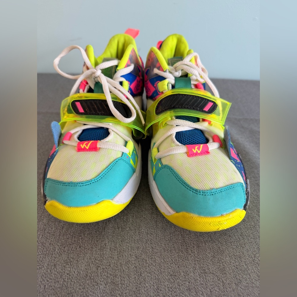 Retro Neon Basketball Sneakers Strap Lace Streetwear Shoes Size 8.5